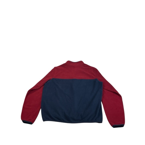 Lands' End Men's Large Fleece Snap Pullover Red Navy Colorblock Oeko-Tex - Picture 2 of 11